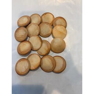 1 1/2" buttons. 16, back shank, plastic, cream, tan, brown. Purchased in 2005